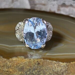 JOSEPH ESPOSITO STERLING SILVER BLUE TOPAZ AND CZ RING SIZE 10
